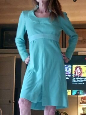 Women’s Vintage 1960's Teal Blue Long Sleeve Shift Dress Mini Dress M L